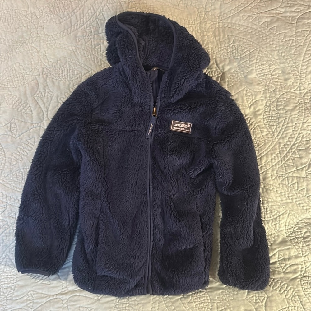 Eddie Bauer navy blue fuzzy fleece. Size XS
